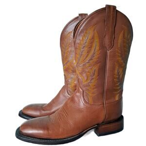 LUCCHESE Mens 9D Stitched Western Cowboy Boots Tan Brown Ranch Hand Leather 1883